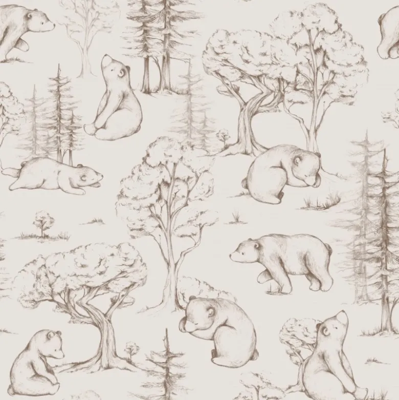 Toile de coton Ours de la foret magique fond beige