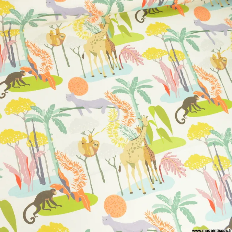 Toile demi natté Africa motifs animaux de la Jungle