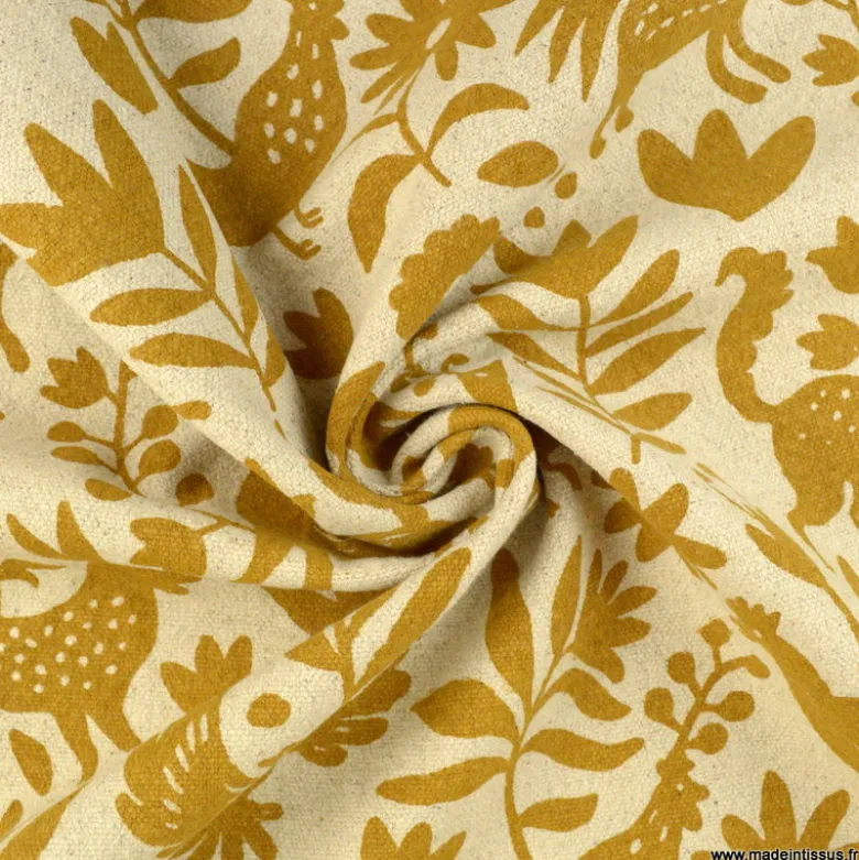 Toile lourde OTOMI peanut motif animaux et fleurs sur toile Joséphine