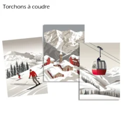 Torchons à coudre Izar - motif Montagne, sation de ski, skieur - 50 X 70cm