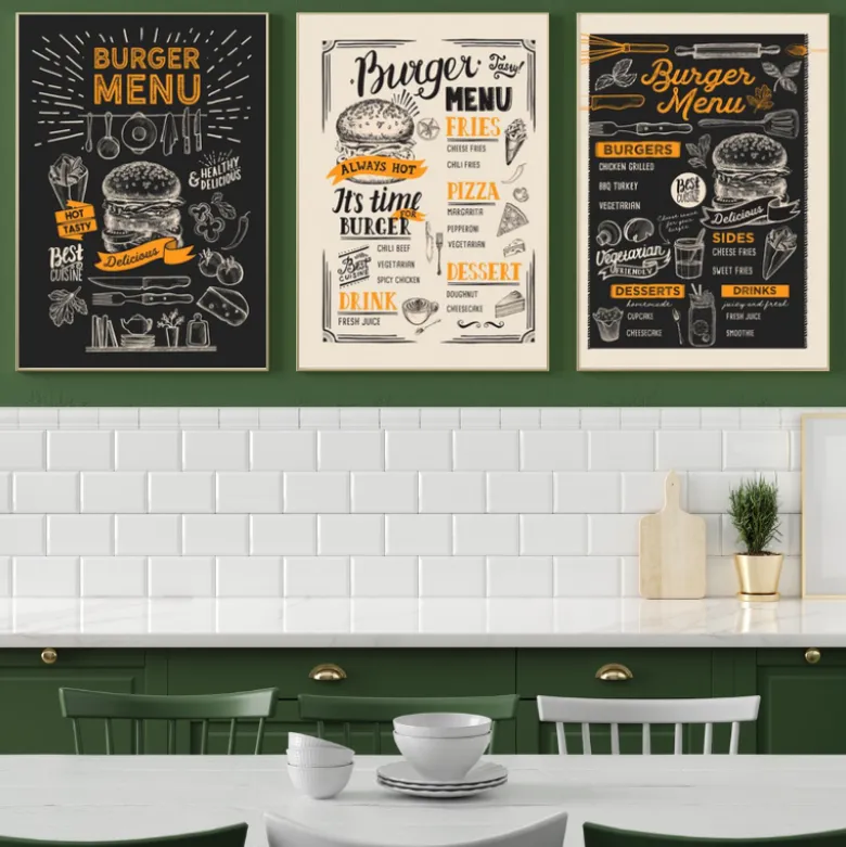Torchons à coudre Streetfood - motif Menu Hamburger - 50 X 70cm