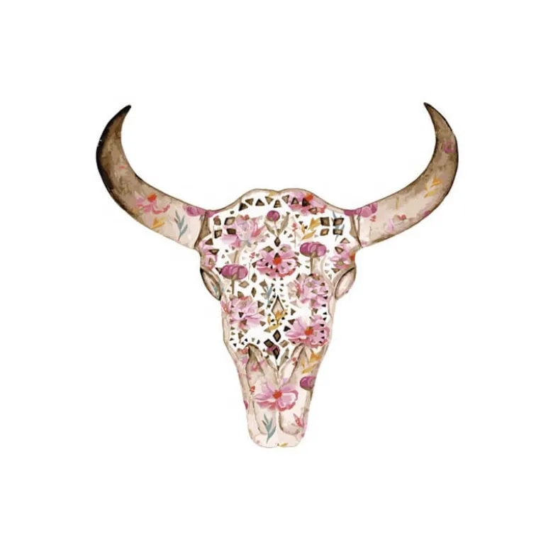 Transfert textile Thermocollant motif crane de vache fleuri
