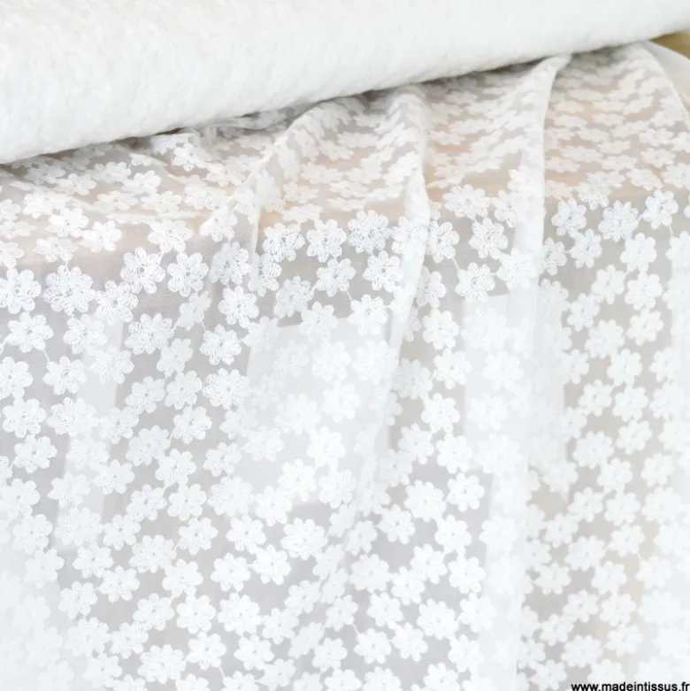 Tulle brodé Izia - Blanc