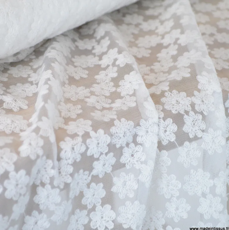Tulle brodé Izia - Blanc