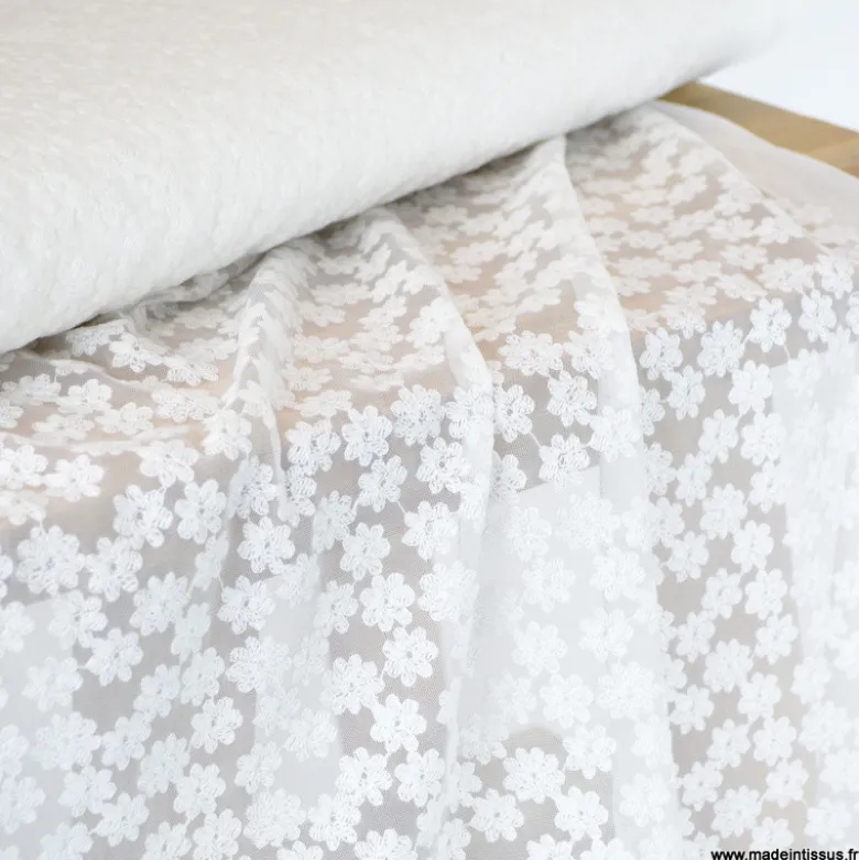 Tulle brodé Izia - Blanc