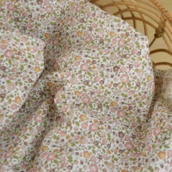 Voile de coton BIO motif fleurs rose et vert - oeko tex
