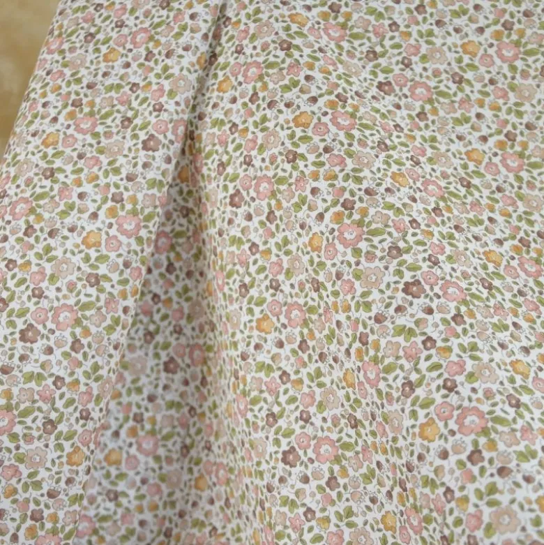 Voile de coton BIO motif fleurs rose et vert - oeko tex