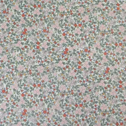 Voile de coton BIO motif fleurs vertes et roses -oeko tex