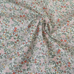 Voile de coton BIO motif fleurs vertes et roses -oeko tex