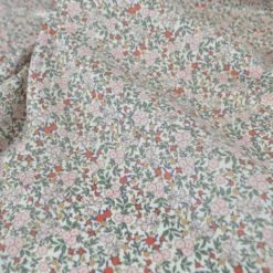 Voile de coton BIO motif fleurs vertes et roses -oeko tex