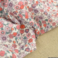 Voile de coton Bio & OEKO TEX motifs fleurs roses et parme