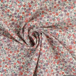 Voile de coton Bio & OEKO TEX motifs fleurs roses et parme