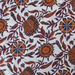 Voile de coton matelassée Khimsar motif fleurs et rayures Cognac