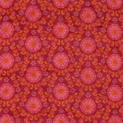 Voile de coton matelassée motif fleurs et rayures rose et bordeaux