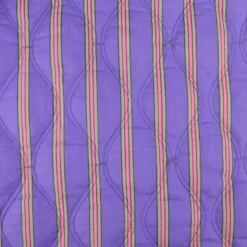 Voile de coton matelassée motif fleurs et rayures vert et violet
