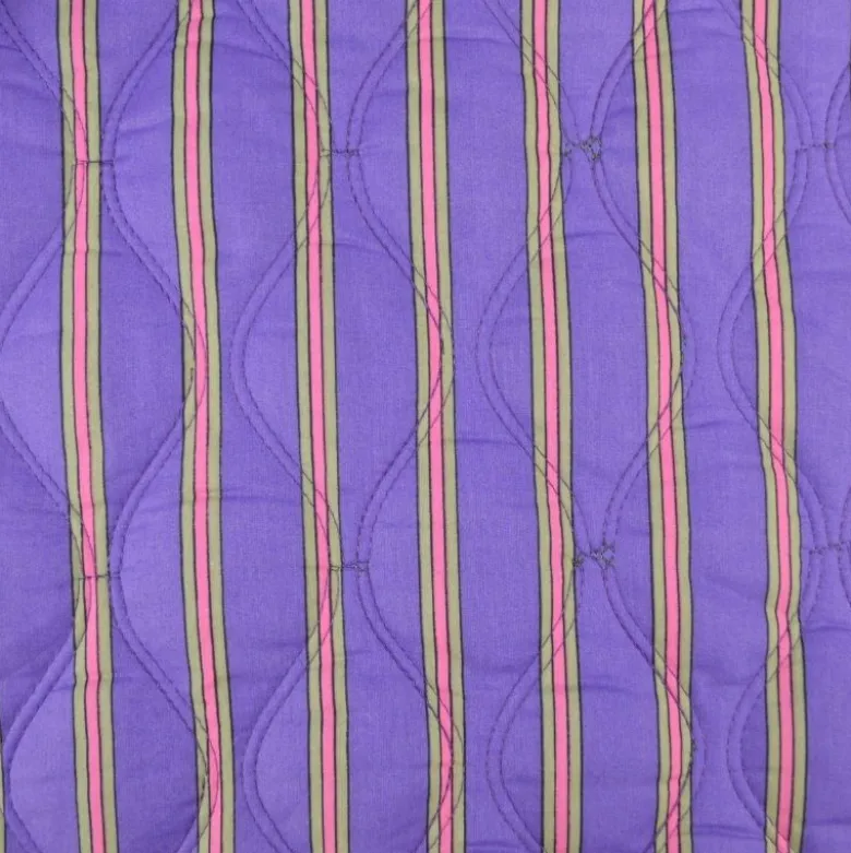 Voile de coton matelassée motif fleurs et rayures vert et violet