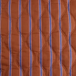 Voile de coton matelassée motif fleurs et rayures Cobalt et caramel