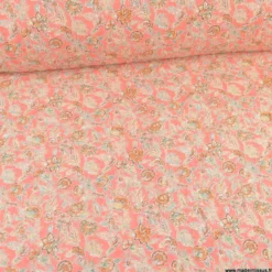 Voile de coton motif fleurs indiennes fond rose - OEKO TEX