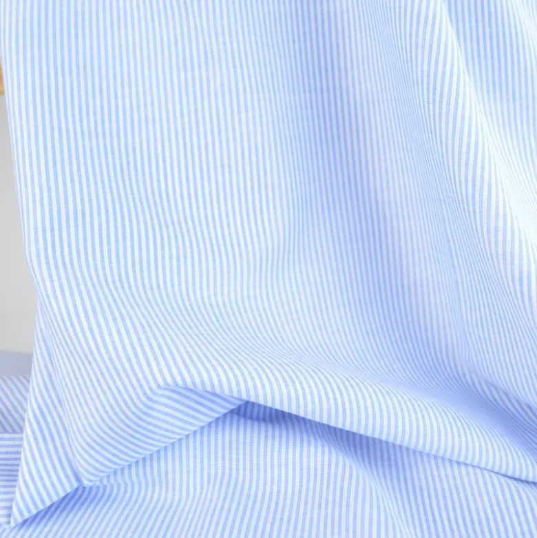 Voile de coton tissé teint à rayures - Bleu et blanc