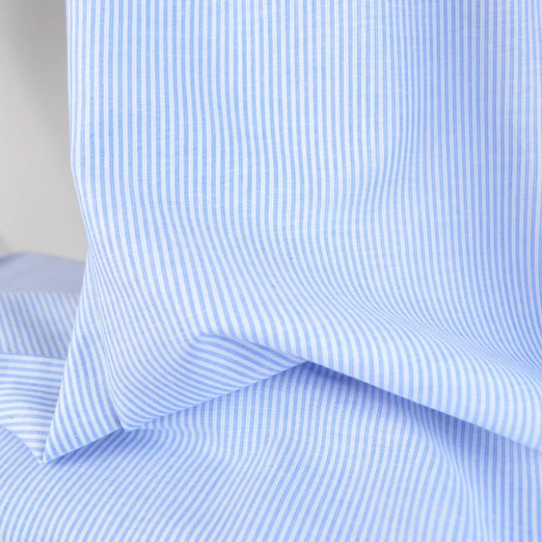 Voile de coton tissé teint à rayures - Bleu et blanc