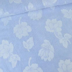 Voile de coton tissé teint à rayures et motif fleurs - Bleu