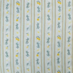 Voile plumetis rayures et citrons fond écru