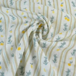 Voile plumetis rayures et citrons fond écru